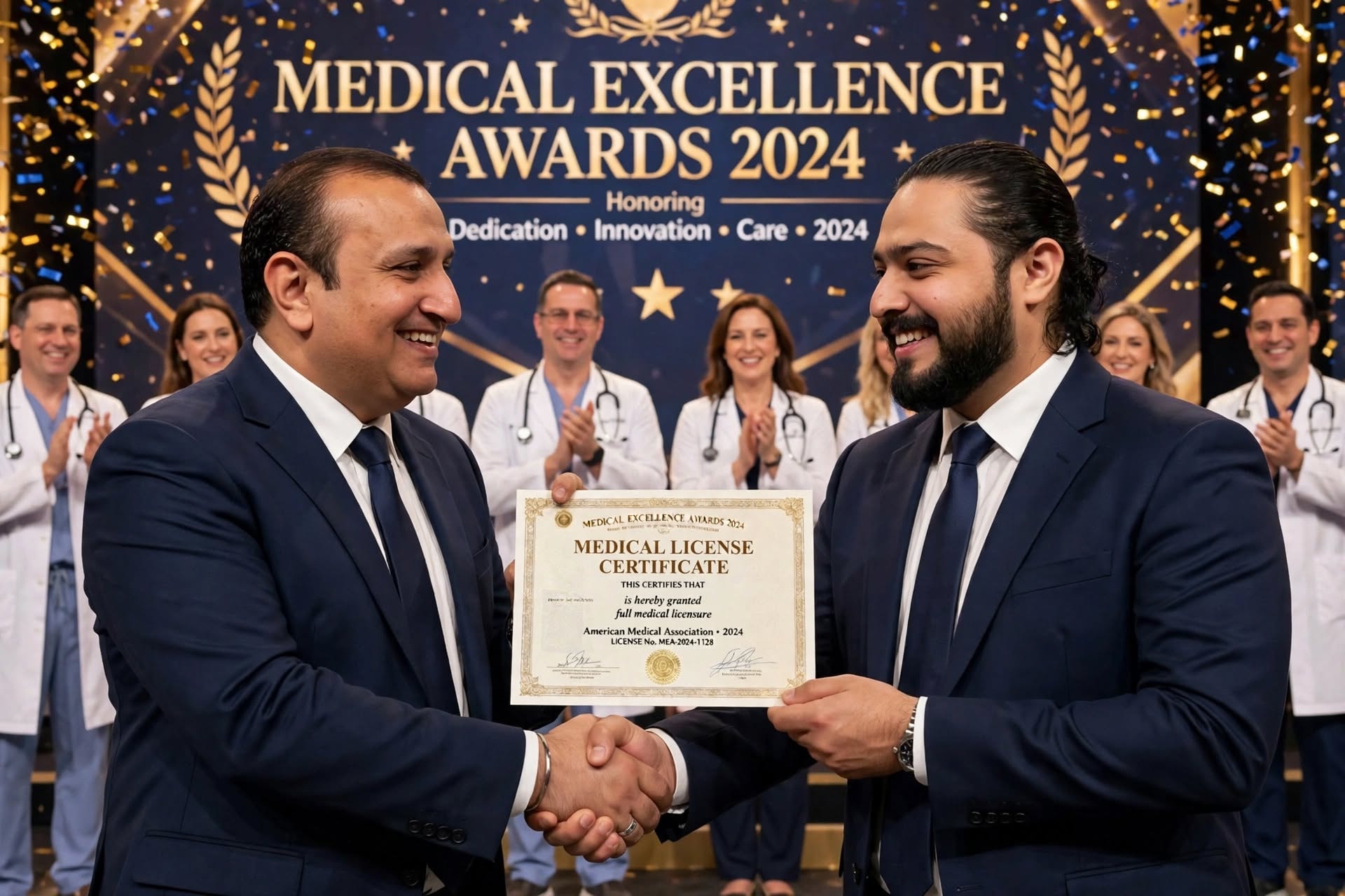 Engineer Aslam Bhatti receiving Medical License Certificate at Medical Excellence Awards 2024